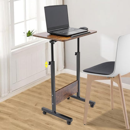 Small Mobile Standing Desk, 24" L×16" W Mobile Office Table, Rolling Laptop Table with 180° Flip, 32-47in Adjustable Height Desk for Small Spaces Home Offices