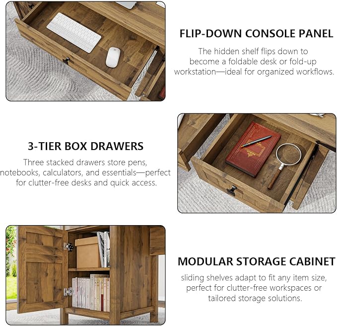 Farmhouse Executive Desk with 5 Drawers - 62" W Farmhouse Computer Desk with Power Outlets & USB Charging, Heavy Duty Storage Desk for Home Office & Study.Vintage