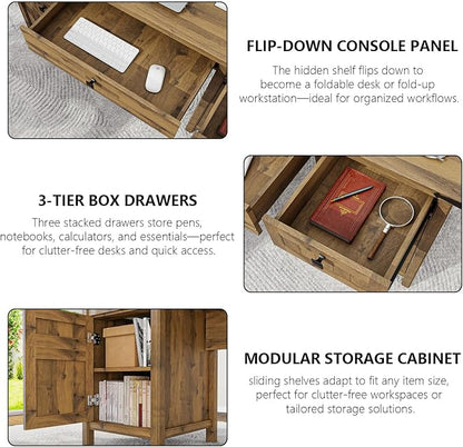 Farmhouse Executive Desk with 5 Drawers - 62" W Farmhouse Computer Desk with Power Outlets & USB Charging, Heavy Duty Storage Desk for Home Office & Study.Vintage