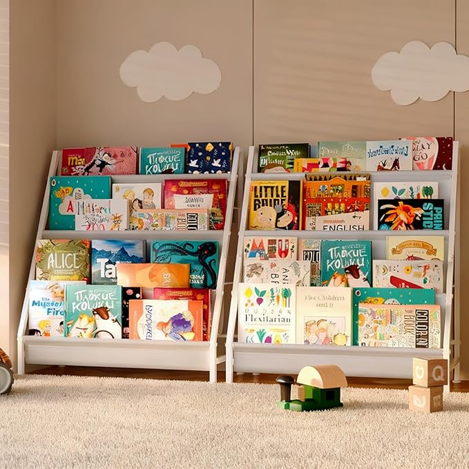Aokitsink 4-Tier Kids Bookshelf, Book Shelf for Kids Rooms,Book Rack for Kid with Four Deep Pockets,Nursery Bookshelves for Kid' Playroom, Toddler Bookshelf as a Children's Gift