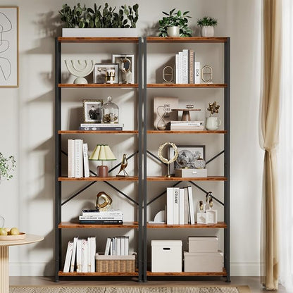 Furologee 6 Tier Book Shelf, Tall Wide Bookshelf, Industrial Open Bookcase, Display Shelves Storage Organizer, Shelving Unit for Living Room, Home Office, Bedroom, Rustic Brown
