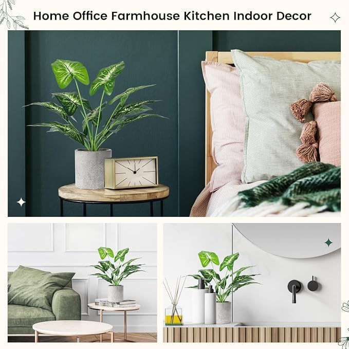 16" Small Fake Plants Artificial Tropical Faux Plants Indoor Desk Plant for Home Office Kitchen Shelf Sage Green Decor