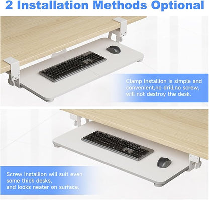 XINLEI Keyboard Tray Under Desk Large C-Clamp 25.6” (30” Including Clamps) x 11.8” Slide-Out Platform Computer Drawer Pull Out Keyboard & Mouse Tray White DSF4W