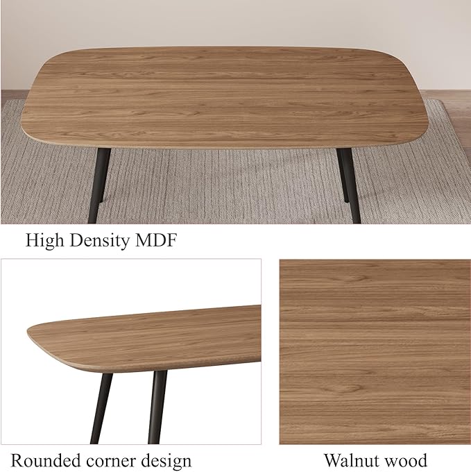 HIPIHOM 47.2'' Dining Table Set for 4,Modern Wood Dining Table,Leather Dining Chairs 4,Table and Chairs Set of 4,Ideal for Kitchen Dining Room (Walnut Color Table + 4 U-Shaped Gray Chairs, 47.2")