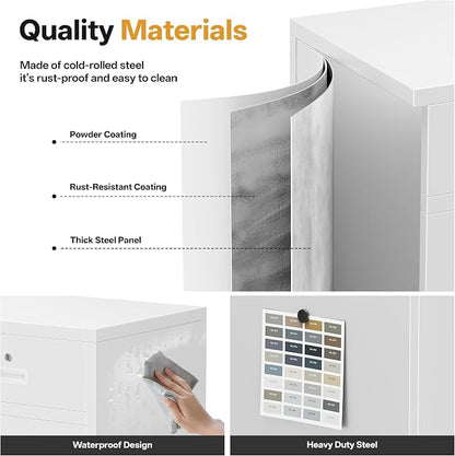 Metal Storage Cabinet, 36 Inch Tall Locking Cabinet with 2 Doors and 2 Drawers, Metal Cabinets with Adjustable Shelf, Garage Cabinets for Kitchen,Garage,Warehouse, White