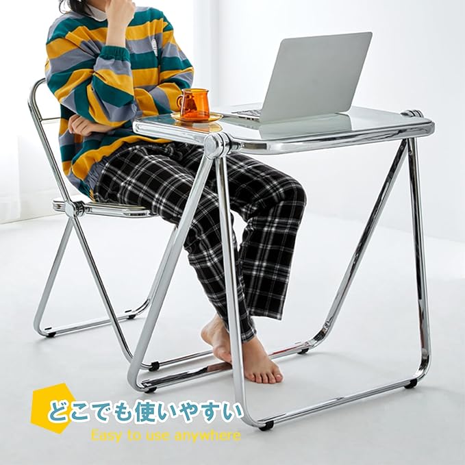 KAIHAOWIN Folding TV Tray Table Acrylic Foldable Table No Assembly Required Tiny Desk for Home Office Side Table Small Computer Desk for Small Spaces (Black)