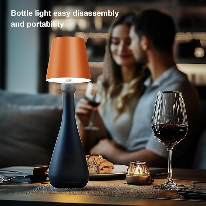 2 Pack Wireless Bottle Lamp,Rechargeable LED Wine Bottle Lamp Shade with Touch Dimming,3 Color Temperatures, Cordless Bottle Lights for Liquor Bottles,Bar, Restaurant,Bedroom Decor (Bronze,2pcs)