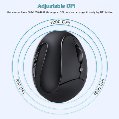 SUNGI Ergonomic Wireless Mouse,Vertical Mouse 2.4GHz Optical Mice with Adjustable DPI for Carpal Tunnel Right Hand,Black