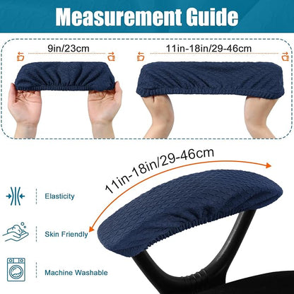 Smiry Stretch Jacquard Office Computer Chair Armrest Covers, 2PCs Removable Washable Anti-dust Desk Chair Arm Pad Covers, Navy Blue