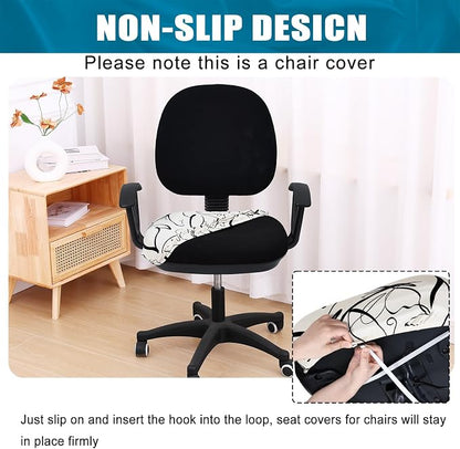 Smiry Printed Office Computer Chair Seat Covers, Stretch Fit Universal Desk Rotating Chair Cover Washable Removable Seat Cushion Protectors - Beige and Black