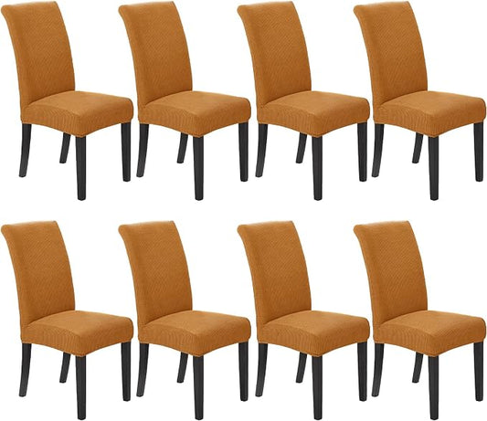 Stretch Chair Covers for Dining Room Set of 8, Removable Washable Dining Room Chair Covers, Dining Chair Slipcovers Seat Protector, Great Decor for Home and Banquet (Gold, 8 Pack)