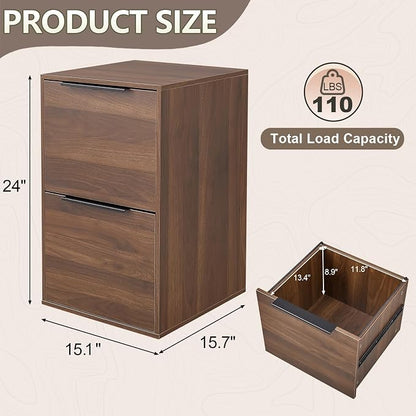 2 Drawer File Cabinets, Wood File Cabinet with Hanging Bar for Letter Size, Modern Farmhouse Under Desk Drawer, Printer Stand Small Filing Cabinets for Home Office, Dark Walnut