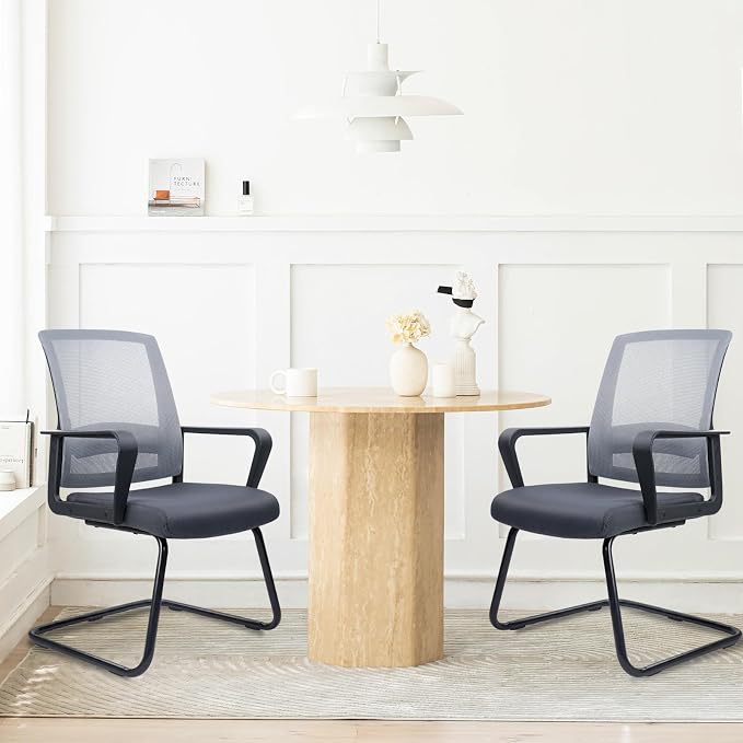 CLATINA Office Guest Chair with Lumbar Support and Mid Back Mesh Space Air Grid Series for Reception Conference Room Gray