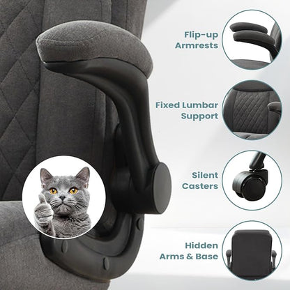 Drafting Chair Tall Office Chair for Standing Desk, Ergonomic Tall Desk Chair with Adjustable Height and Foot Ring, Flip-Up Armrests, Lumbar Support, Breathable Fabric Seat for Home Office and Studio