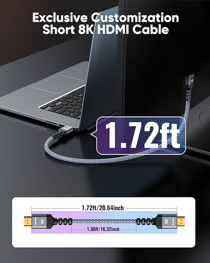 Highwings Extra Short 8K HDMI Cable 1.72ft Total Length, 1.36ft Cable Length, Ultra High Speed HDMI Braided Cord-4K@120Hz, 8K@60Hz,eARC, Compatible for PS5,Monitor,PC and More