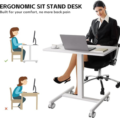 GallopFun Mobile Laptop Standing Desk Adjustable Height, Small Mobile Desk Workstation with Wheels, Portable Rolling Computer Desk Cart for Home Office Classroom (White)