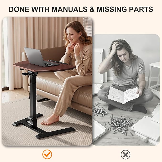 ROMOON Folding Portable Standing Desk with Wheels, No-Assembly Rolling Height-Adjustable Sit-Stand Table, Space-Saving Foldable Laptop Cart for Home Office and Computer Workstation (Walnut)