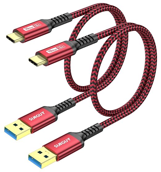 SUNGUY 10Gbps Android Auto USB C Cable, [2-Pack,1.5FT] 3A Fast Charging & Data Transfer USB C CarPlay Cable, Compatible with iPhone 17/16/15 Pro Max, Galaxy S22 S21 Note 20, Pixel 7 (Red)