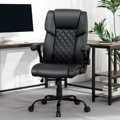 VANSPACE Executive Office Chair Big and Tall 450lbs Heavy Duty Desk Chairs with Adjustable Lumbar Support High Back Home Computer Leather Chair with Flip-up Armrests for Heavy People,Black
