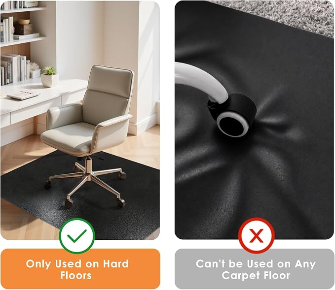 Kuyal Chair mat for Hardwood Floor 46 x 53 inches Rectangle Floor Mats Wood/Tile Protection Mat for Office & Home, Black