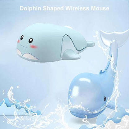 CHUYI Cute Animal Dolphin Shape Wireless Silent Mouse Frosted Cartoon Portable Travel Mute 1600DPI Novelty Optical Unique Cordless Quiet Mice for Computer Laptop PC Gift (1 Pack-Light Blue)