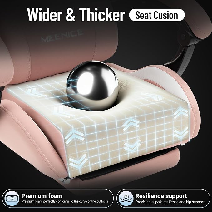 Big and Tall Gaming Chair Fabric with Pocket Spring Cushion, High Back Heavy Duty Gaming Chairs for Adults with Massage Lumbar Support, Ergonomic Computer Chair with Footrest for 400LBS Pink