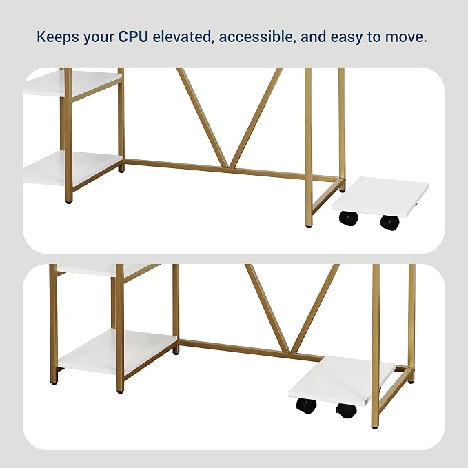 Techni Mobili Computer Desk - Industrial Writing Desk with Storage Shelves, Monitor Stand, & Accessory Holder - Home Office Laptop Computer Table with CPU Caddy & 2-Tier Small Bookshelf Space