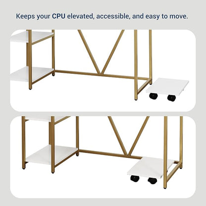 Techni Mobili Computer Desk - Industrial Writing Desk with Storage Shelves, Monitor Stand, & Accessory Holder - Home Office Laptop Computer Table with CPU Caddy & 2-Tier Small Bookshelf Space