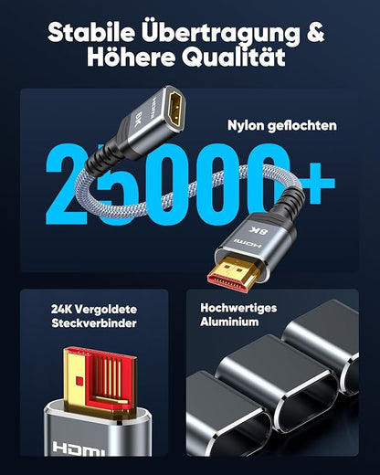 Highwings 8K 4K HDMI Extender Cable, Short HDMI Extension Cable 2.1 4K@30Hz/ 60Hz/ 120Hz, Ultra high Speed HDMI Adapter Male to Female Compatible with PS5 Roku Stick Blu Ray Player HDTV Laptop 6.6FT