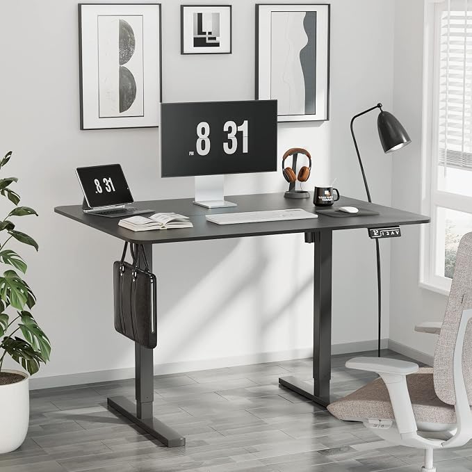 YESHOMY Height Adjustable Electric Standing Desk, 40 inch Computer Table, Home Office Workstation, Black Leg/Black Top
