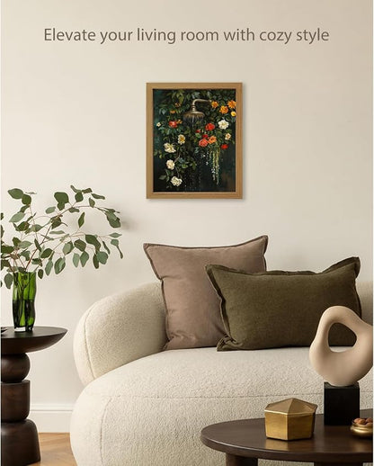 CXQILVER Vintage Framed Floral Bathroom Wall Art Canvas, Green Botanical Flowers Shower Wall Decor, Rustic Farmhouse Bathroom Decor Aesthetic Picture Artwork for Bedroom Living Room Guest Bath 8x10in