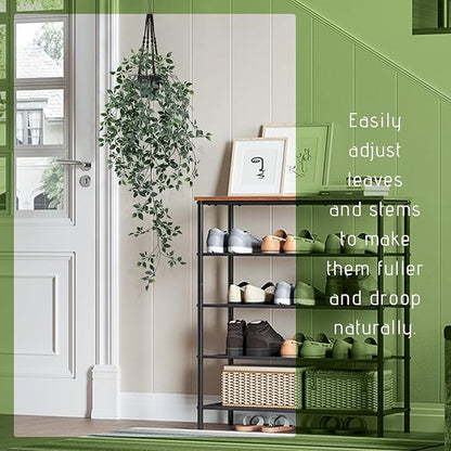 Fake Hanging Plant with Pot Small Artificial Potted Vine Plants 28.7-in Long Faux drooping Foliage Plants for Shelf Home Office Indoor Outdoor Garden Greenery Decor (Black Pot)