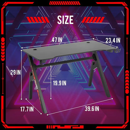 FDW Computer Desk Gaming Desk Student PC Desk Writing Desk Office Desk Modern Ergonomic Racing Style Table Workstation Carbon Fiber Headphone Hook (47in, Red)