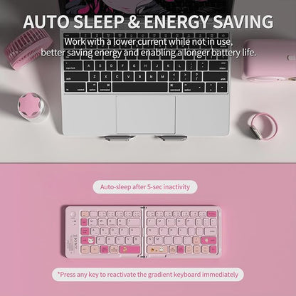 Foldable Bluetooth Keyboard with UV Printing Technology Rechargeable Keyboards,Compact Wireless Travel Keyboards for iPad, Smartphone, Tablet and Laptop - Z1 Pink Colorful