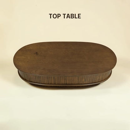 NTC Stream DOU Coffee Table, Modern Oval Wood Table with Removable Top Hidden Storage, Double-Layer Design with Vertical Groove Detail, Contemporary Center Table for Living Room, Dark Walnut