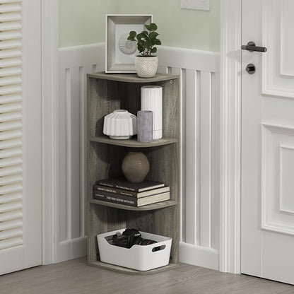 Furinno PASIR Book Shelf, 3-Tier Corner Bookshelf with Open Shelf, Standing Bookcase, 9.3 x 12 x 31.5 for Organization and Storage, for Living Room, Bedroom, Home Office, French Oak