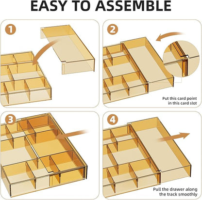 Marbrasse Expandable Desk Drawer Organizer, Clear Plastic Drawer Organizer Tray with 10 Adjustable Compartments, Desk Organizers and Accessories, 5 Drawer Dividers for Office Supplies(Clear Champagne)