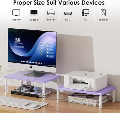 ECOLOVI Wood Computer Laptop Monitor Stand Riser, 4-Height Adjustable Desk Organizer and Accessories, Workspace Office Desk Decor & Accessories for Women, Purple