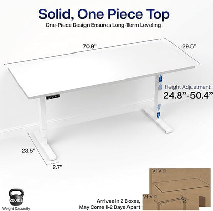 VIVO Electric 71 x 30 in Standing Desk, Touch Screen Adjustment, 220 lb Frame Support, 2E Series, White Top, White Frame, DESK-KIT-2EW71W