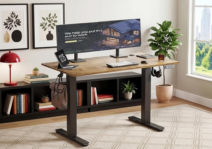 YDN Electric Standing Desk Adjustable Height, 40 x 24 Inches Sit Stand up Desk with Memory Presets & Cable Management, Home Office Desk for Office & Computer Workstation, Black Frame/Rustic Brown Top