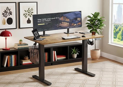 YDN Electric Standing Desk Adjustable Height, 40 x 24 Inches Sit Stand up Desk with Memory Presets & Cable Management, Home Office Desk for Office & Computer Workstation, Black Frame/Rustic Brown Top