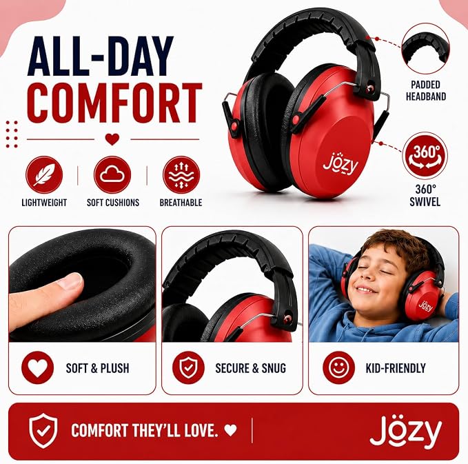Jozy Noise Canceling Headphones for Kids, SNR 26dB Ear Protection for Autism, Sound Proof Sensory Muffs for Hearing, Concerts