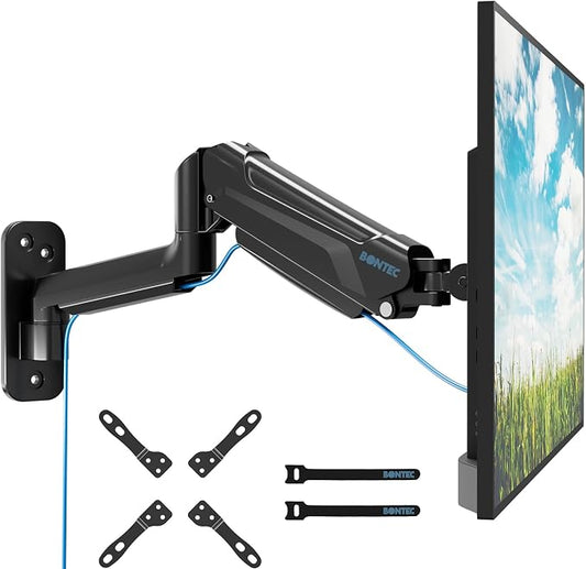 BONTEC Monitor Wall Mount Arm, VESA Gas Spring Height Adjustable, for 13-42 Inch Screens, Max 19.8lbs, Swivel, Tilt, Space-Saving Desk Mount, Easy Installation, Single Arm TV Mount, Max VESA 200x200