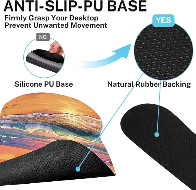 Britimes Beach Sunset Keyboard Mouse Pad Set Tropical Coastal 4in1 Large Mousepad+Keyboard Wrist Rest+Mouse Wrist Rest+Coaster Ergonomic Design for Home Office Computer 35.4x15.7 inches
