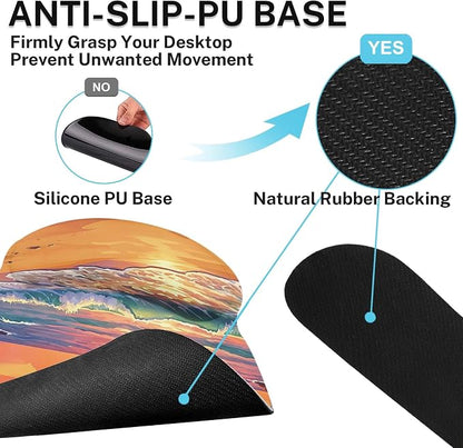 Britimes Beach Sunset Keyboard Mouse Pad Set Tropical Coastal 4in1 Large Mousepad+Keyboard Wrist Rest+Mouse Wrist Rest+Coaster Ergonomic Design for Home Office Computer 35.4x15.7 inches