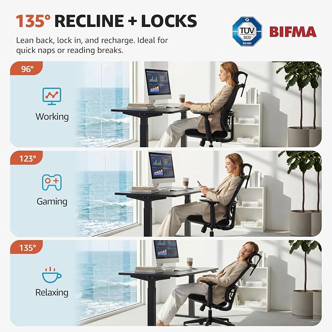 ErgoSift Ergonomic Mesh Office Chair Computer Desk Chair, Headrest, Black | 3D Armrests, Lumbar Support, Seat Slide, 330 lbs Capacity, Home Office and Gaming