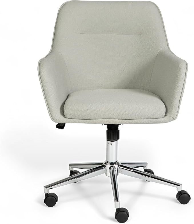 Martha Stewart Rayna Swivel Task Chair with Flared Arms for Home Office in Light Gray Fabric with Polished Nickel Frame