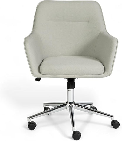Martha Stewart Rayna Swivel Task Chair with Flared Arms for Home Office in Light Gray Fabric with Polished Nickel Frame