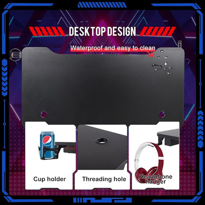 FDW Computer Desk Gaming Desk Student PC Desk Writing Desk Office Desk Modern Ergonomic Racing Style Table Workstation Carbon Fiber Headphone Hook (47in, Blue)