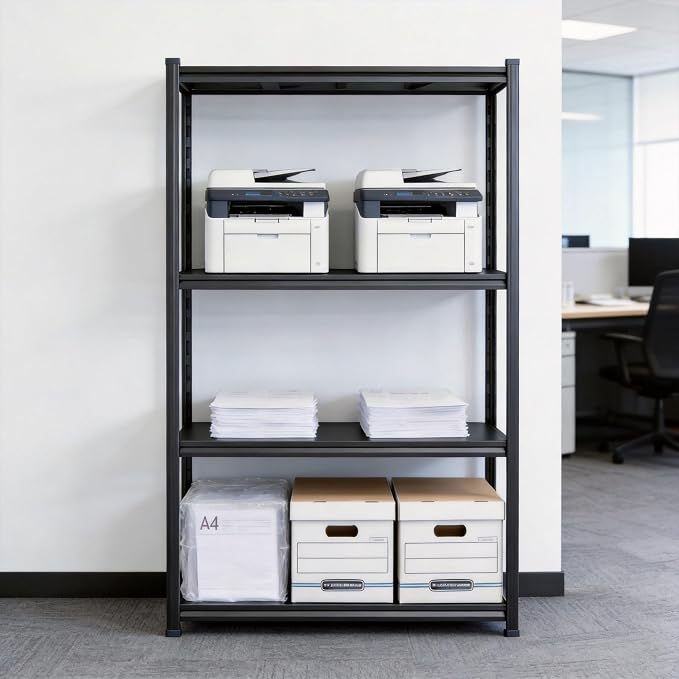 Printer Stand, Metal Shelving Adjustable Storage Shelves, printer table Office Organizer Book shelf corn shelf Industrial Shelving for office organization, black Nightstand (44.1"H × 23.6"W × 13.8"D)